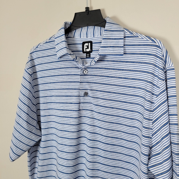 Footjoy Golf Performance Polo Men's Large Striped Blue Short Sleeve - Picture 5 of 9